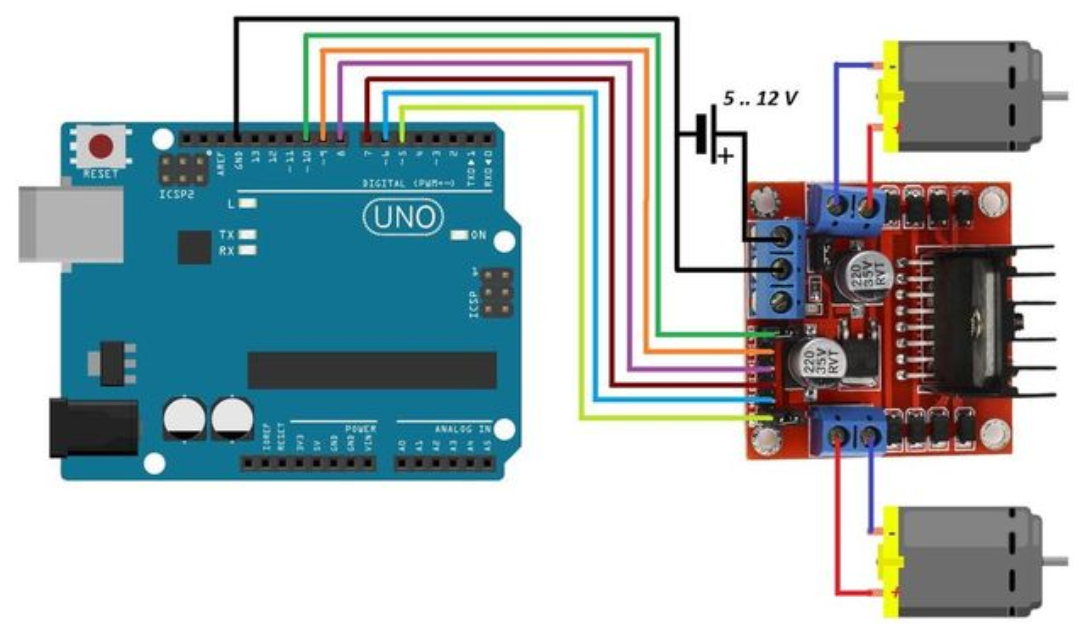 2 DC-motoren met arduino en L298N H-brug
