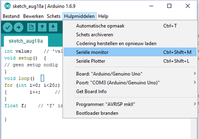 Weergave Serial Monitor