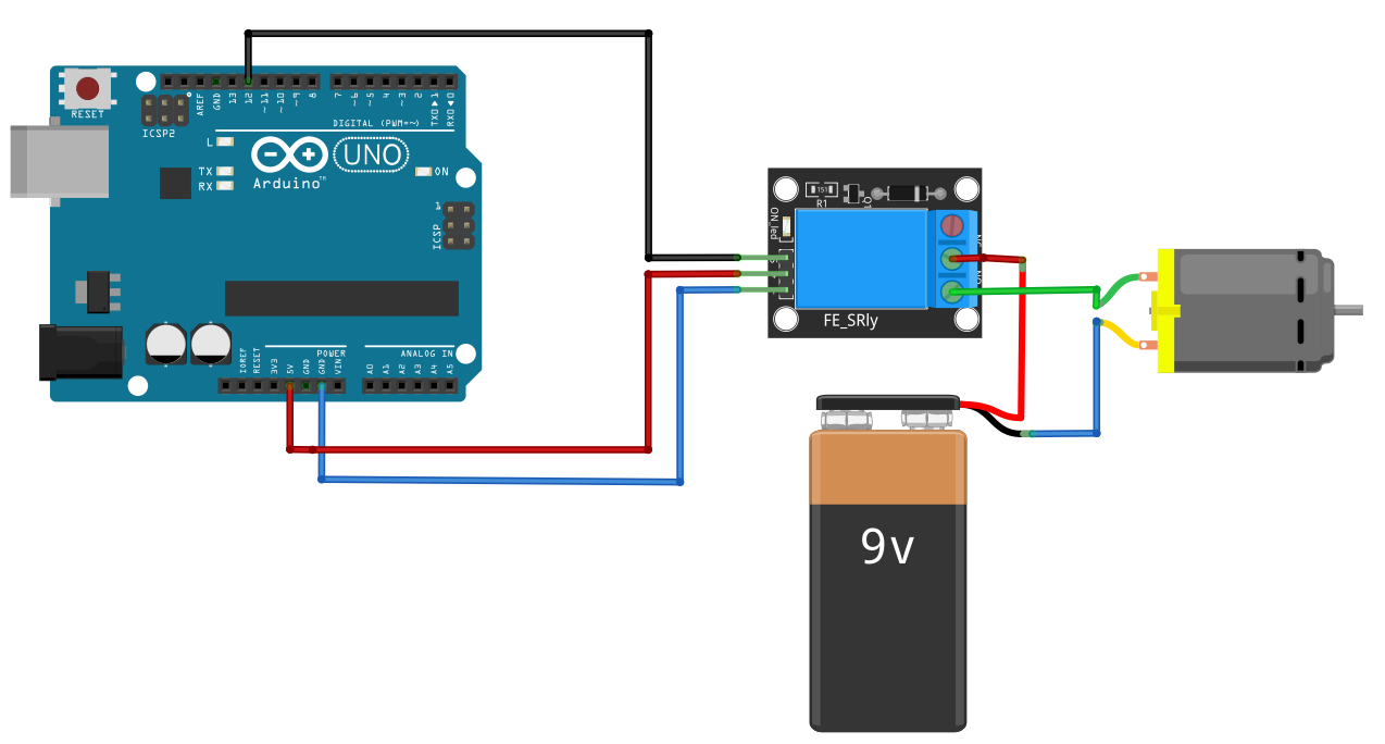 DC-motor met relais en Arduino UNO