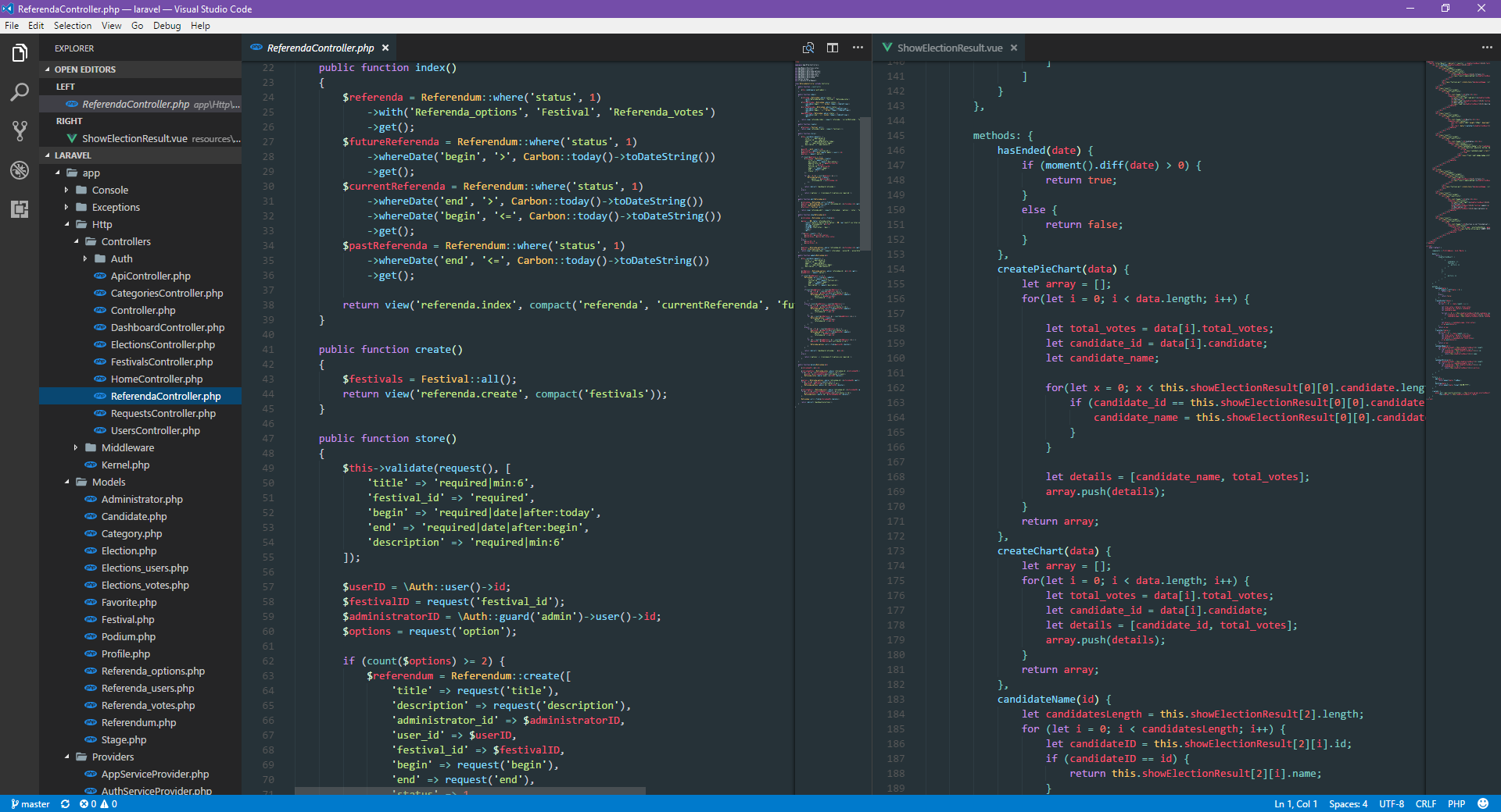 Laravel- en Vue.js-code.