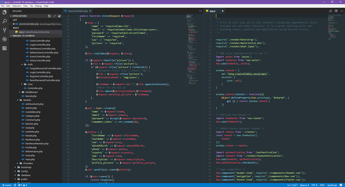 Laravel- en Vue.js-code.