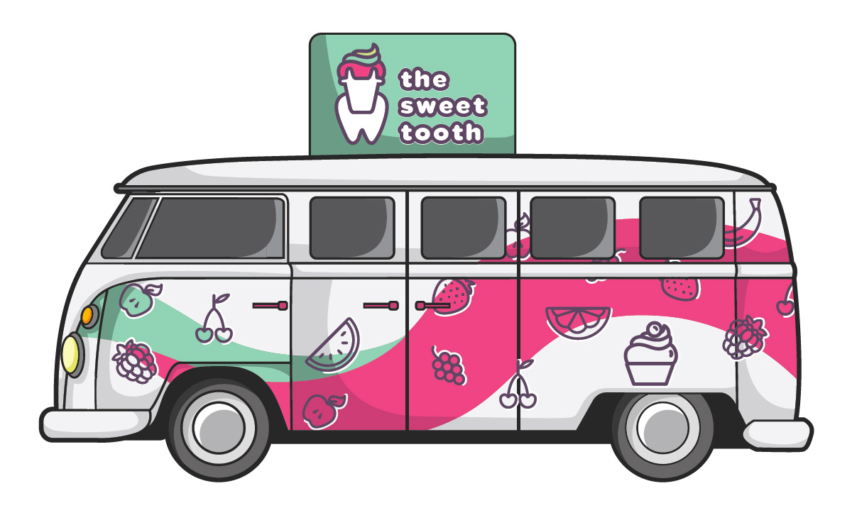 Een mockup van de Sweet Tooth foodtruck. Hiermee geef je de klant al een hele goede indruk van hoe de uiteindelijke truck er zal uitzien.