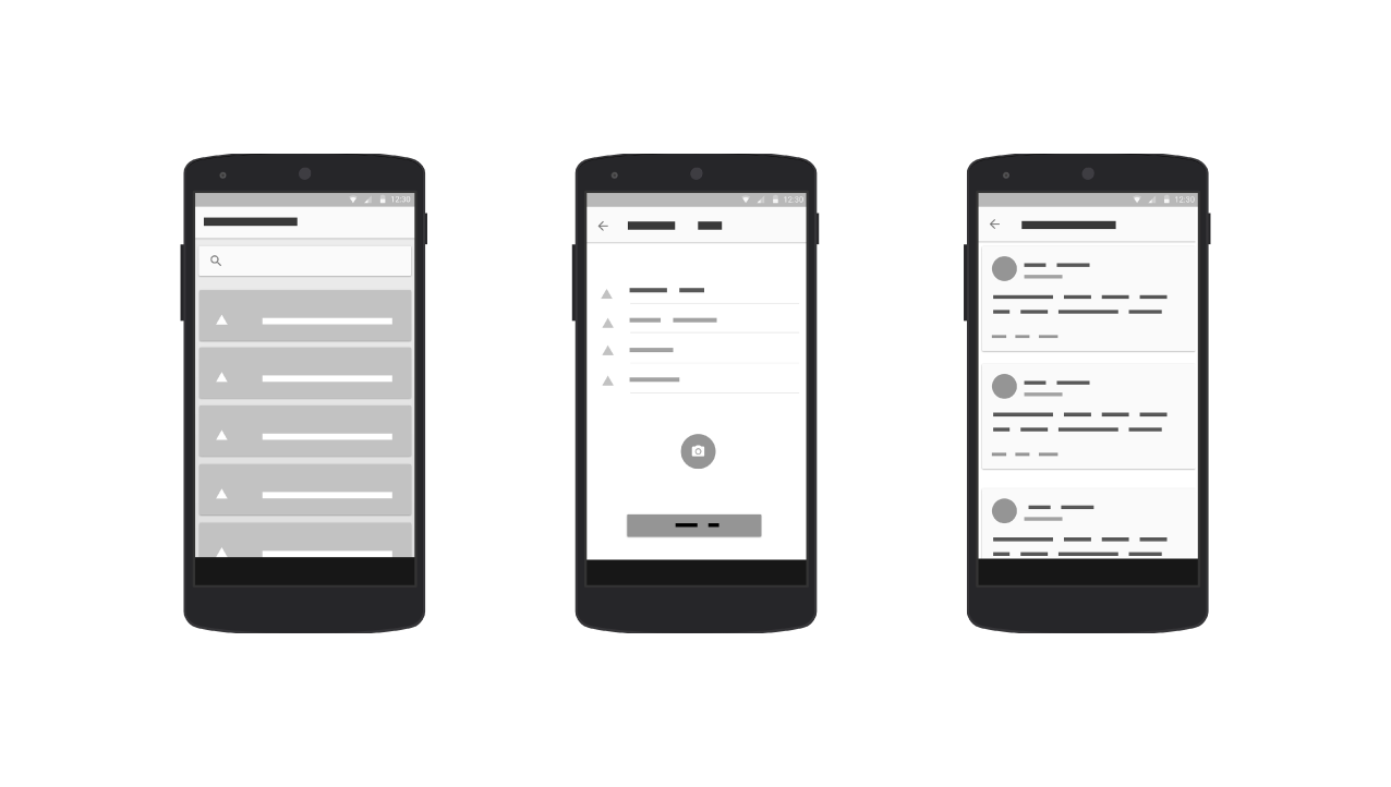 In de wireframes leggen we de functionaliteiten van onze app vast, zonder hier echt al de designelementen aan te koppelen. De volgende stap is om in de screendesigns de app te gaan voorstellen zoals deze er na implementatie zal uitzien.